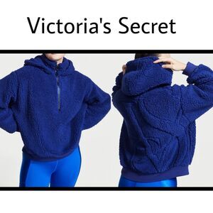Victoria’s Secret Fleece Pullover Hoodie 1/2 Zip Sz L Blue NWT($90) #1185